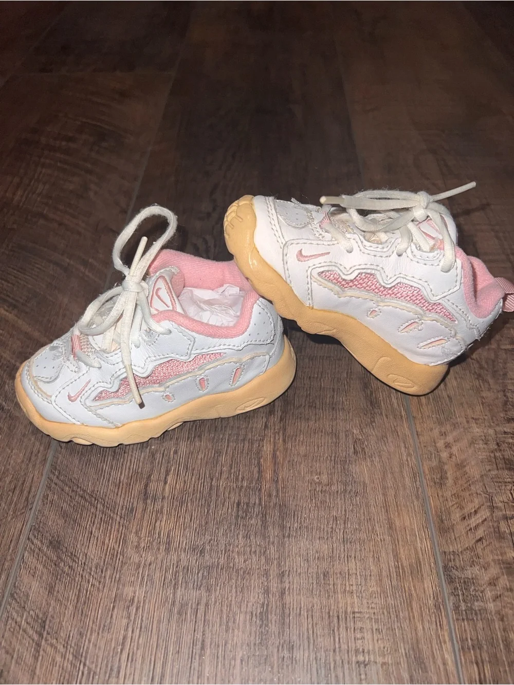 Vintage Nike Kids White and Pink Sneakers with Tan Sole